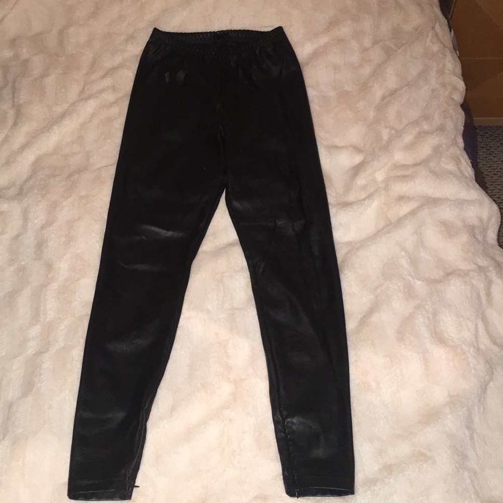Black leather high waisted leggings